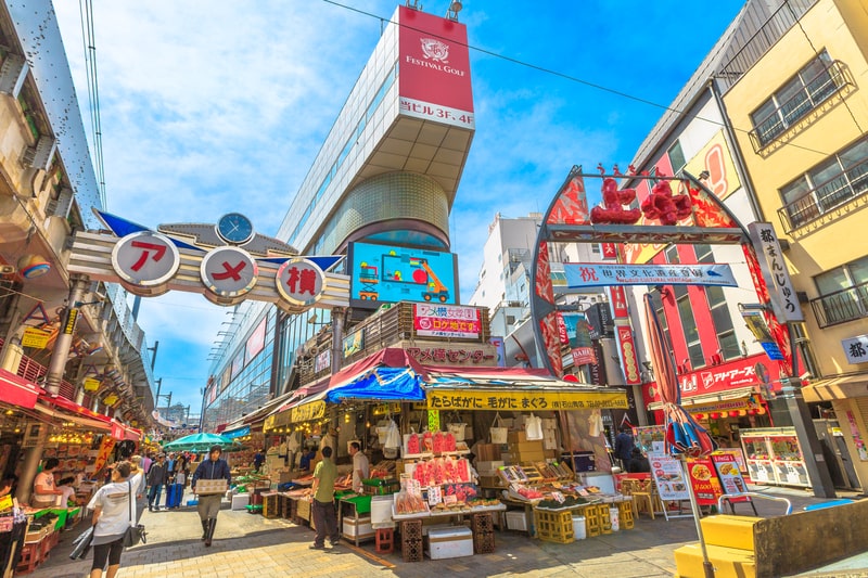 Ameya Yokocho Market is a paradise for Budget travel to Japan for students, offering affordable souvenirs and delicious street food.